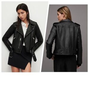 All Saints Black Leather Jacket with Silver Accents. Balfren